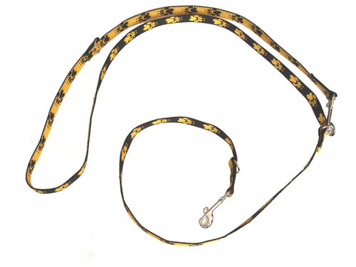 Vodítko popruhové přepínací š. 2 cm, žlutočerné tlapky, DOGSTORE